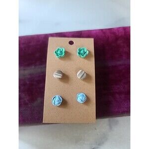 Polymer Clay Stud Earrings New, Set Of Three